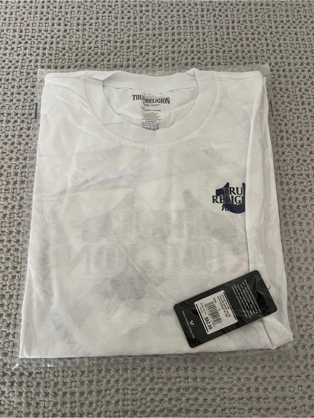 True Religion White Short Sleeve Crew T-Shirt with Small Navy Logo